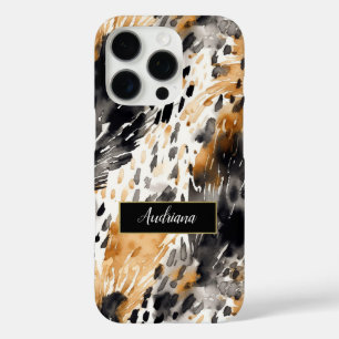 Coques iPhone 16 Pro Poster de animal léopard à crème noire sauvage