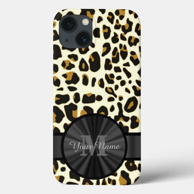 Coques Case-Mate iPhone Poster de animal léopard monogrammé (Verso)