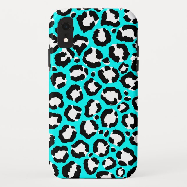 Coques Case-Mate iPhone Poster de animal moderne Cyan Blue Leopard (Dos)