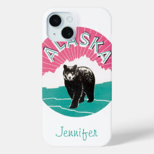 Coque Pour iPhone 15 Poster Vintage voyage, Ours noir de l'Alaska en ne