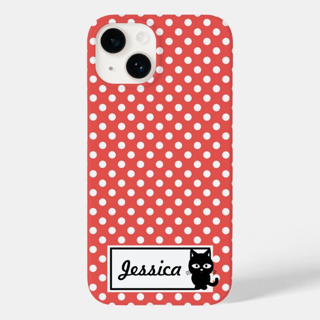 Coques Case-Mate iPhone Pot rouge et chat noir Personnalisé (Verso)