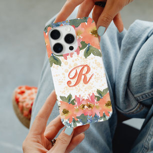 Coque iPhone 15 Pro Poule Moderne Monogramme Floral Aquarelle Pêche R