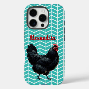Coques iPhone 16 Pro Poulet Australorp Noir Sur Un Arrière - plan Chevr