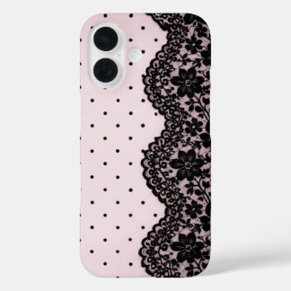 Coque Pour iPhone 16 Poupée Coquette Polka Dentelle