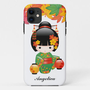 Etui iPhone Case-Mate Poupée de Kokeshi de chute - fille de geisha vert