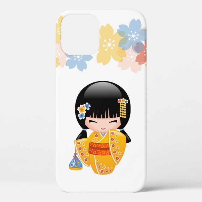Coques Case-Mate iPhone Poupée d'été Kokeshi - Kimono Jaune Geisha Girl (Verso)