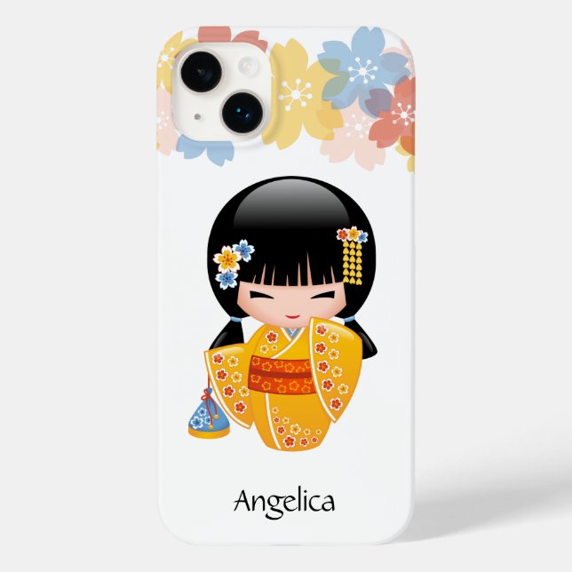 Coques Case-Mate iPhone Poupée d'été Kokeshi - Kimono Jaune Geisha Girl (Verso)