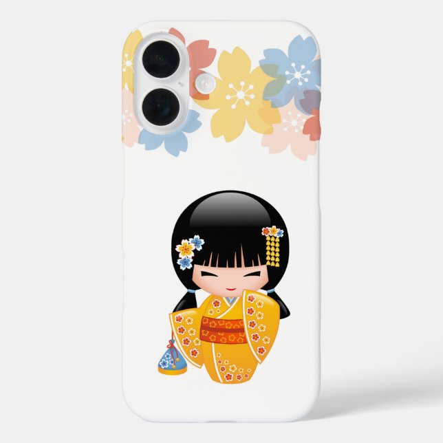 Coques Case-Mate iPhone Poupée d'été Kokeshi - Kimono Jaune Geisha Girl (Verso)