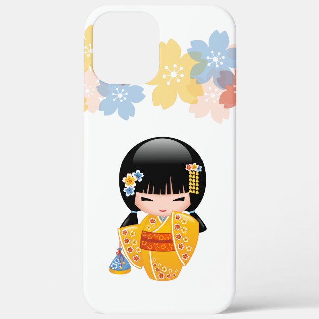 Coques Case-Mate iPhone Poupée d'été Kokeshi - Kimono Jaune Geisha Girl (Verso)