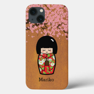 iPhone 13 Case Poupée japonaise Kokeshi en Kimono rouge avec Saku