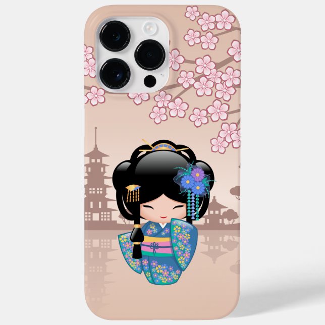 Coques Case-Mate iPhone Poupée Keiko Kokeshi - Blue Kimono Geisha Girl (Verso)