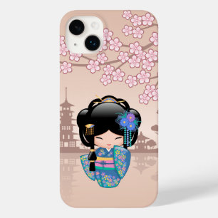 Coque Pour iPhone 14 Plus Poupée Keiko Kokeshi - Blue Kimono Geisha Girl