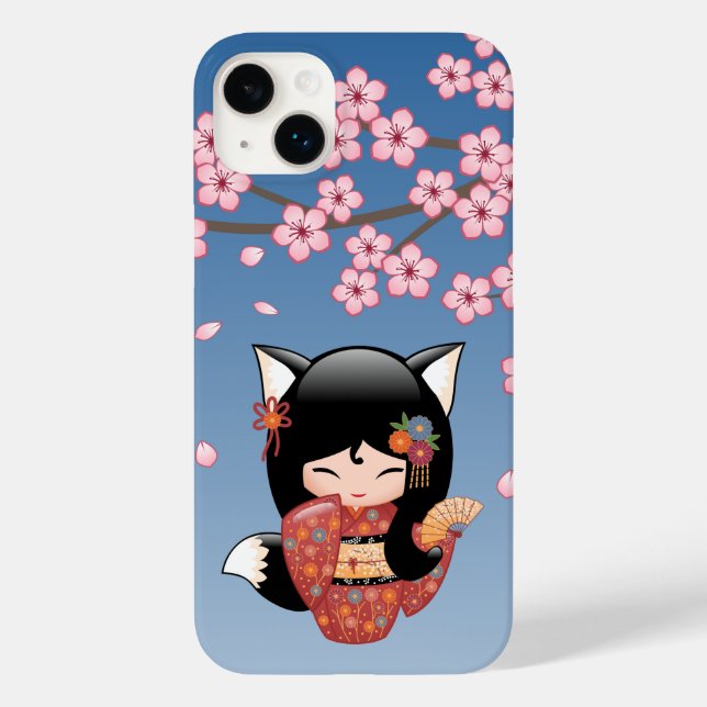 Coques Case-Mate iPhone Poupée Kitsune Kokeshi - Black Fox Geisha Girl (Verso)
