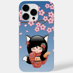 Coque Pour Pour iPhone 14 Pro Max Poupée Kitsune Kokeshi - Black Fox Geisha Girl