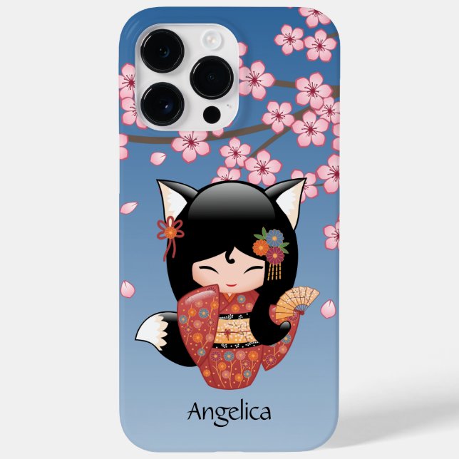 Coques Case-Mate iPhone Poupée Kitsune Kokeshi - Black Fox Geisha Girl (Verso)