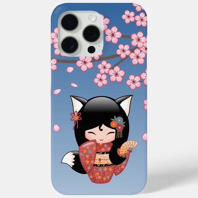 Coques Case-Mate iPhone Poupée Kitsune Kokeshi - Black Fox Geisha Girl (Verso)