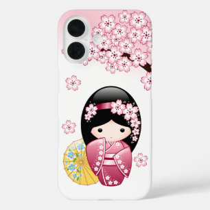 Coque Pour iPhone 16 Poupée Kokeshi de printemps - Jolie fille geisha j