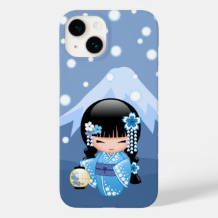 Coque Pour iPhone 14 Poupée Kokeshi d'hiver - Blue Mountain Geisha Girl