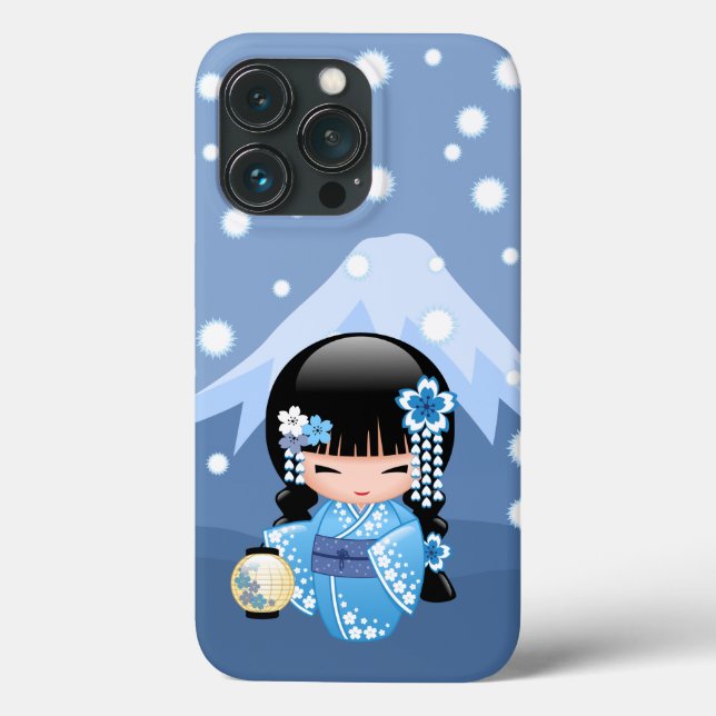 Coques Case-Mate iPhone Poupée Kokeshi d'hiver - Blue Mountain Geisha Girl (Verso)