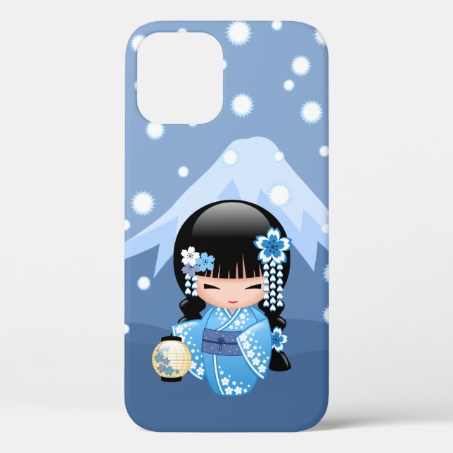 Coques Case-Mate iPhone Poupée Kokeshi d'hiver - Blue Mountain Geisha Girl (Verso)