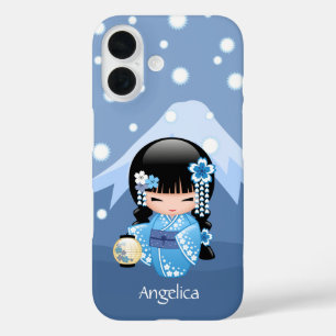 Coque Pour iPhone 16 Poupée Kokeshi d'hiver - Geisha de la montagne ble