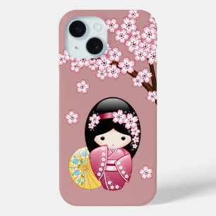 Coque Pour iPhone 15 Poupée Kokeshi Printemps - Cute Geisha Japonais en