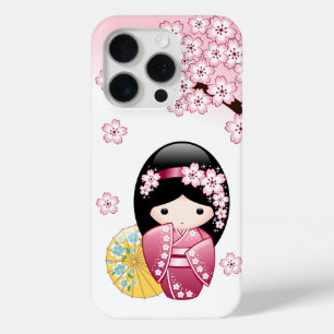 Coque iPhone 15 Pro Poupée Kokeshi Printemps - Cute Japonaise Geisha G