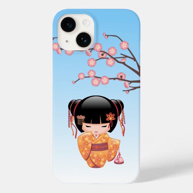 Coques Case-Mate iPhone Poupée Kokeshi Ume - Fille Geisha Japonaise Bleue (Verso)
