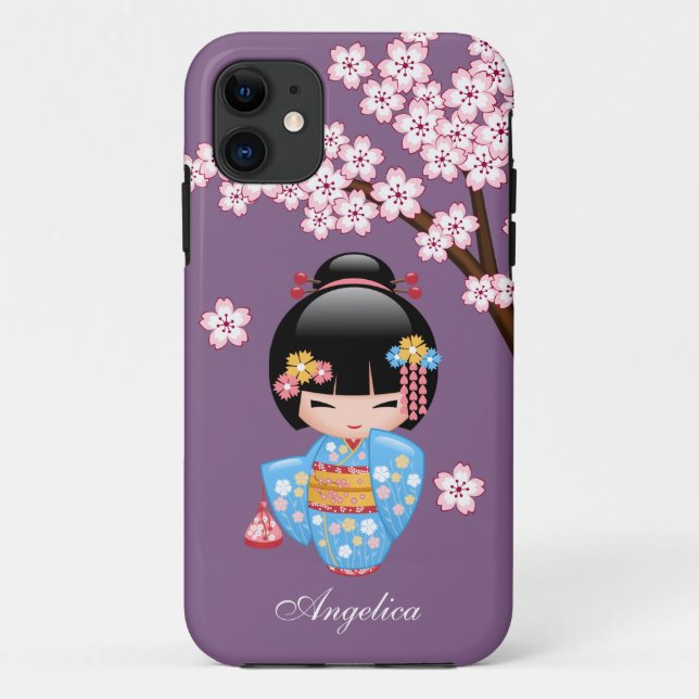 Coques Case-Mate iPhone Poupée Maiko Kokeshi - Blue Kimono Geisha Girl (Dos)
