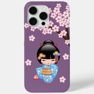 Coque iPhone 15 Pro Max Poupée Maiko Kokeshi - Blue Kimono Geisha Girl