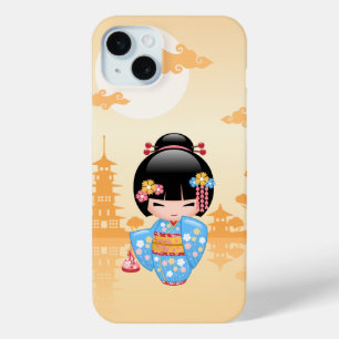 Coque iPhone 15 Mini Poupée Maiko Kokeshi - Cute Japonaise Geisha Girl