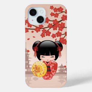 Coque Pour iPhone 15 Poupée rouge Sakura Kokeshi - Geisha japonais