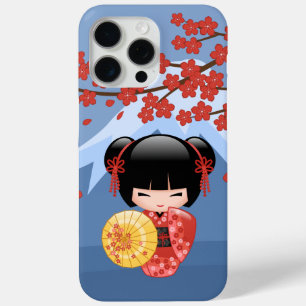 Coque iPhone 15 Pro Max Poupée rouge Sakura Kokeshi - mignonne Geisha Girl