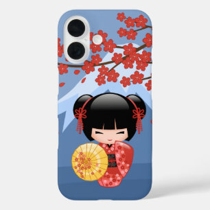 Coque Pour iPhone 16 Poupée rouge Sakura Kokeshi - mignonne Geisha Girl