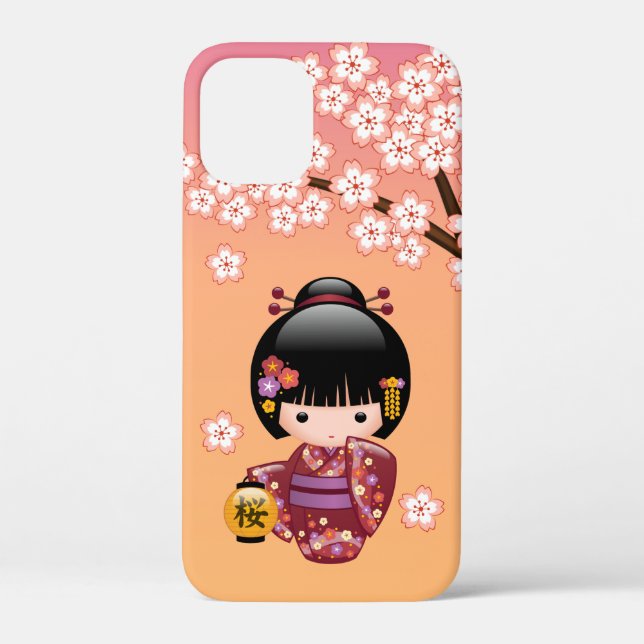 Coques Case-Mate iPhone Poupée Sakura Kokeshi - Geisha Girl on Peach (Verso)