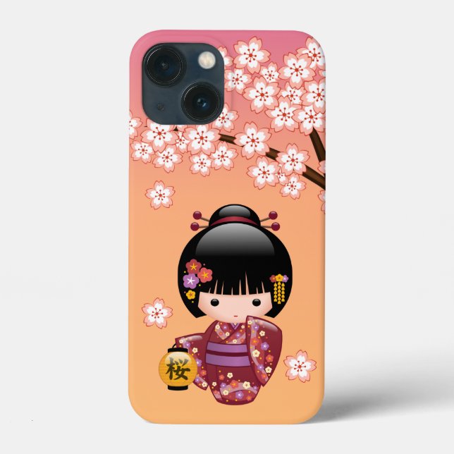 Coques Case-Mate iPhone Poupée Sakura Kokeshi - Geisha Girl on Peach (Verso)