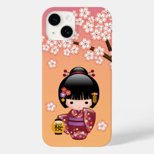 Coque Pour iPhone 14 Poupée Sakura Kokeshi - Geisha Girl on Peach
