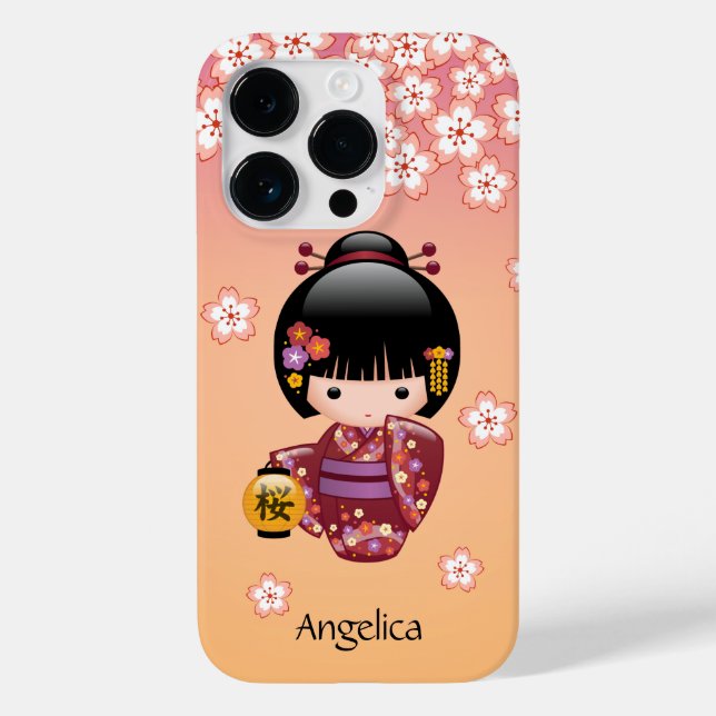 Coques Case-Mate iPhone Poupée Sakura Kokeshi - Geisha Girl on Peach (Verso)