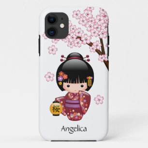 Coque iPhone 11 Poupée Sakura Kokeshi - jolie fille japonaise Geis