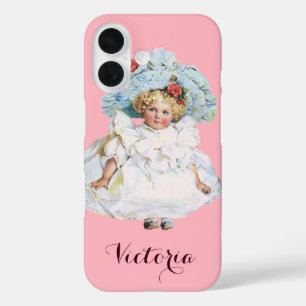 Coques iPhone 16 Poupée vintage de fille victorienne, Casquette de 