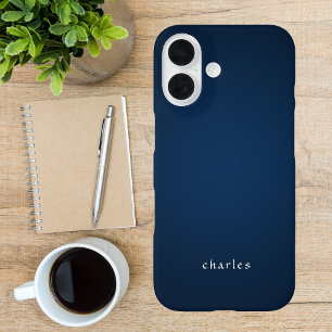 Coque Pour iPhone 16 Pour lui Monogramme moderne bleu foncé