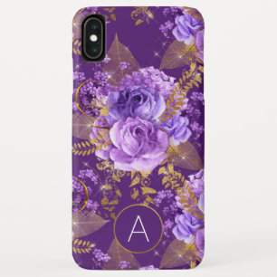 Case-Mate iPhone Case Pourpre et motif floral de monogramme de feuille