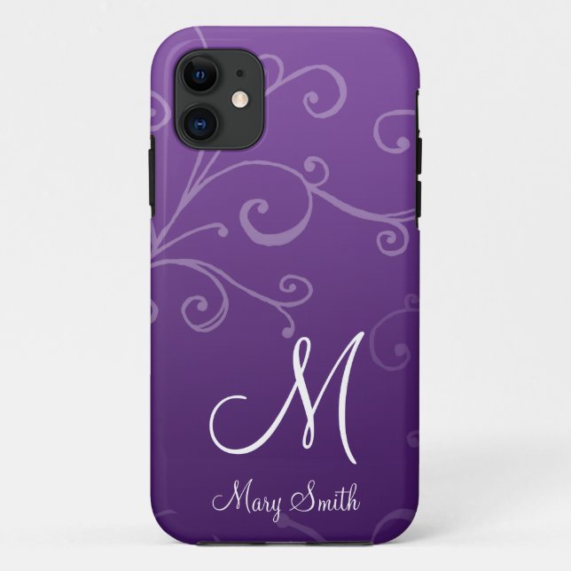 Coques Case-Mate iPhone Pourpre fait sur commande de monogramme de remous (Dos)