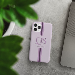 Coque iPhone 15 Pro Max Pourpre   Monogramme à rayures chics