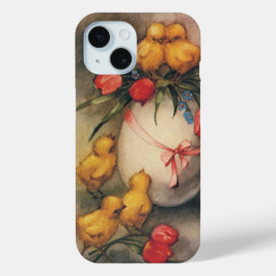 Coque Pour iPhone 15 Poussins de Pâques vintages, Oeufs aux fleurs de t