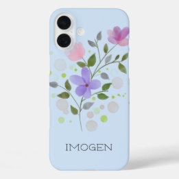 Coques iPhone 16 Plus Premier nom initial plus Imogen avec fleurs