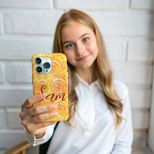 Coques iPhone 16 Pro Max Prénom   Motif du cercle artistique Orange Grunge