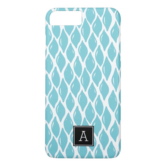 Coques Case-Mate iPhone Preppy AQUA BLUE TURQUOISE Monogramme noir personn (Dos)