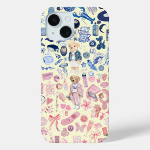 Coque Pour iPhone 15 Preppy Collage, Tendance Collage d'été Dossier tél