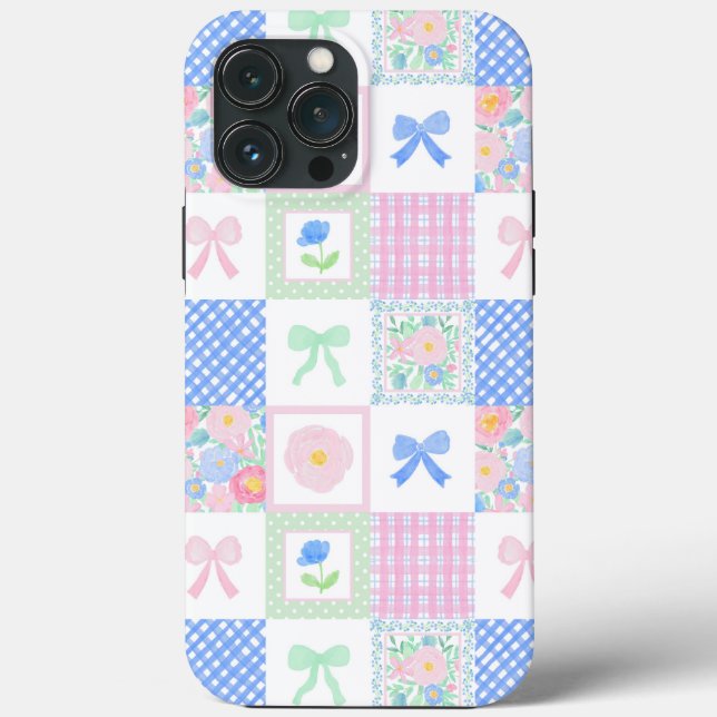 Coques Case-Mate iPhone Preppy Grandmillennial Bows Floral Tiles (Verso)